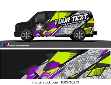 Cargo van Livery graphic vector. abstract racing shape with grunge background design for vehicle vinyl wrap 