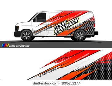 Cargo van Livery graphic vector. abstract racing shape with grunge background design for vehicle vinyl wrap 