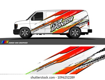 Cargo van Livery graphic vector. abstract racing shape with grunge background design for vehicle vinyl wrap 