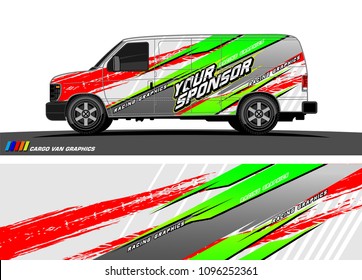 Cargo van Livery graphic vector. abstract racing shape with grunge background design for vehicle vinyl wrap 