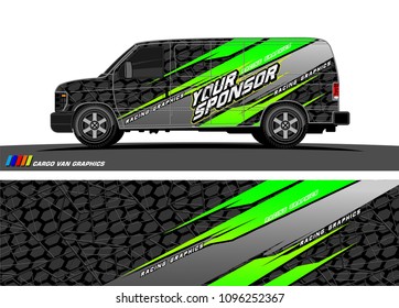 Cargo van Livery graphic vector. abstract racing shape with grunge background design for vehicle vinyl wrap 