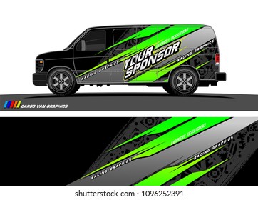 Cargo van Livery graphic vector. abstract racing shape with grunge background design for vehicle vinyl wrap 