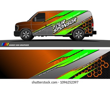 Cargo van Livery graphic vector. abstract racing shape with grunge background design for vehicle vinyl wrap 