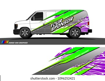 Cargo van Livery graphic vector. abstract racing shape with grunge background design for vehicle vinyl wrap 
