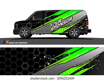 Cargo van Livery graphic vector. abstract racing shape with grunge background design for vehicle vinyl wrap 