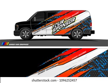 Cargo van Livery graphic vector. abstract racing shape with grunge background design for vehicle vinyl wrap 