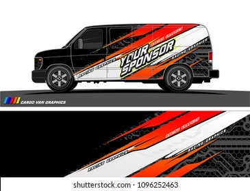 Cargo van Livery graphic vector. abstract racing shape with grunge background design for vehicle vinyl wrap 