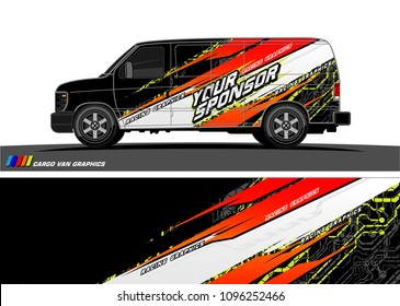 Cargo van Livery graphic vector. abstract racing shape with grunge background design for vehicle vinyl wrap 