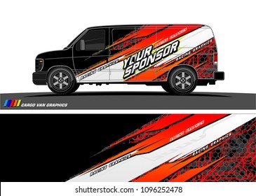Cargo van Livery graphic vector. abstract racing shape with grunge background design for vehicle vinyl wrap 
