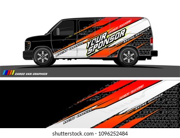 Cargo van Livery graphic vector. abstract racing shape with grunge background design for vehicle vinyl wrap 