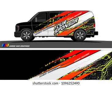 Cargo van Livery graphic vector. abstract racing shape with grunge background design for vehicle vinyl wrap 