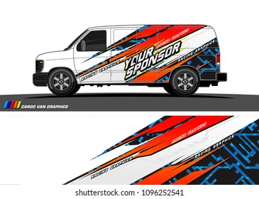 Cargo van Livery graphic vector. abstract racing shape with grunge background design for vehicle vinyl wrap 