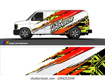 Cargo van Livery graphic vector. abstract racing shape with grunge background design for vehicle vinyl wrap 