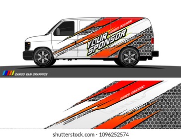 Cargo van Livery graphic vector. abstract racing shape with grunge background design for vehicle vinyl wrap 