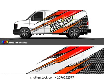 Cargo van Livery graphic vector. abstract racing shape with grunge background design for vehicle vinyl wrap 
