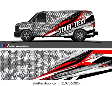 Cargo van Livery graphic vector. abstract racing shape with grunge background design for vehicle vinyl wrap 