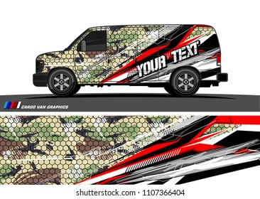 Cargo van Livery graphic vector. abstract racing shape with grunge background design for vehicle vinyl wrap 