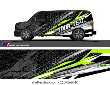 Cargo van Livery graphic vector. abstract racing shape with grunge background design for vehicle vinyl wrap 