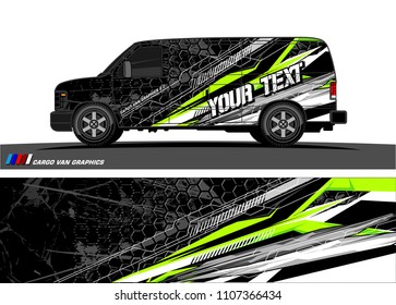 Cargo van Livery graphic vector. abstract racing shape with grunge background design for vehicle vinyl wrap 