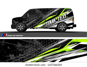 Cargo van Livery graphic vector. abstract racing shape with grunge background design for vehicle vinyl wrap 