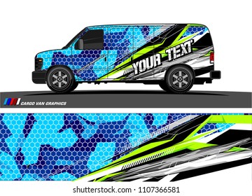 Cargo van Livery graphic vector. abstract racing shape with grunge background design for vehicle vinyl wrap 
