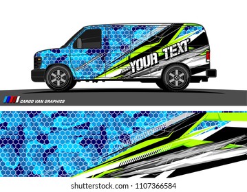 Cargo van Livery graphic vector. abstract racing shape with grunge background design for vehicle vinyl wrap 