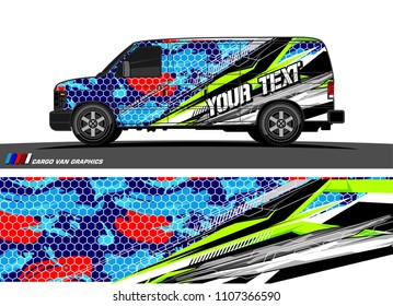 Cargo van Livery graphic vector. abstract racing shape with grunge background design for vehicle vinyl wrap 