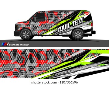 Cargo van Livery graphic vector. abstract racing shape with grunge background design for vehicle vinyl wrap 