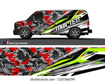 Cargo van Livery graphic vector. abstract racing shape with grunge background design for vehicle vinyl wrap 