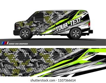 Cargo van Livery graphic vector. abstract racing shape with grunge background design for vehicle vinyl wrap 