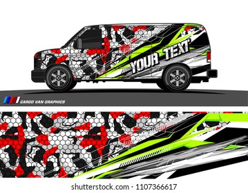 Cargo van Livery graphic vector. abstract racing shape with grunge background design for vehicle vinyl wrap 