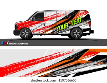 Cargo van Livery graphic vector. abstract racing shape with grunge background design for vehicle vinyl wrap 