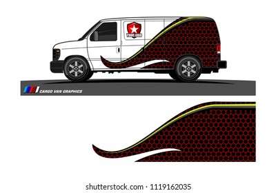 Cargo van Livery graphic vector. abstract racing shape with grunge background design for vehicle vinyl wrap 