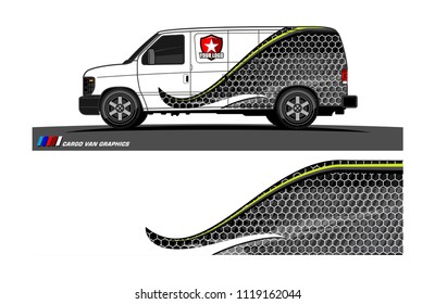 Cargo van Livery graphic vector. abstract racing shape with grunge background design for vehicle vinyl wrap 