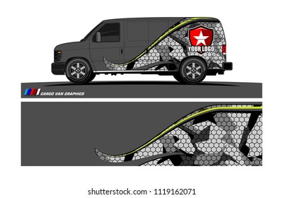 Cargo van Livery graphic vector. abstract racing shape with grunge background design for vehicle vinyl wrap 