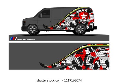 Cargo van Livery graphic vector. abstract racing shape with grunge background design for vehicle vinyl wrap 