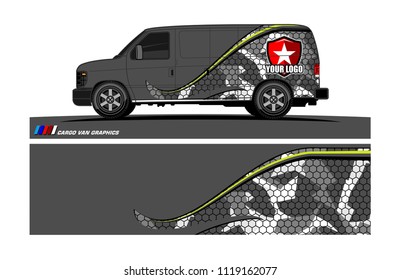 Cargo van Livery graphic vector. abstract racing shape with grunge background design for vehicle vinyl wrap 
