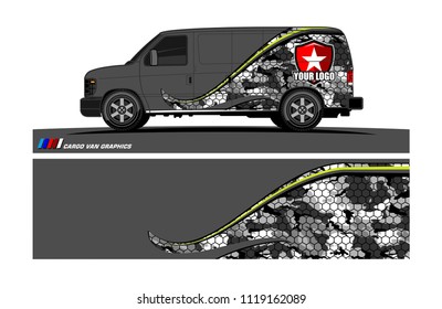 Cargo van Livery graphic vector. abstract racing shape with grunge background design for vehicle vinyl wrap 