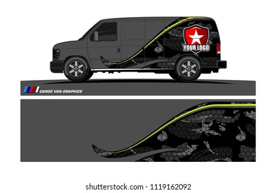 Cargo van Livery graphic vector. abstract racing shape with grunge background design for vehicle vinyl wrap 