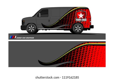 Cargo van Livery graphic vector. abstract racing shape with grunge background design for vehicle vinyl wrap 