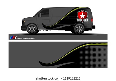 Cargo van Livery graphic vector. abstract racing shape with grunge background design for vehicle vinyl wrap 