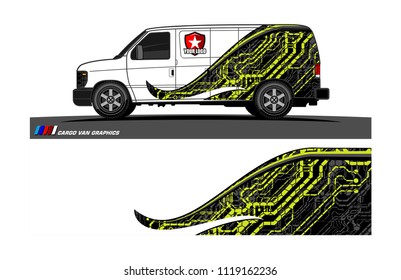 Cargo van Livery graphic vector. abstract racing shape with grunge background design for vehicle vinyl wrap 