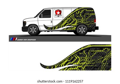 Cargo van Livery graphic vector. abstract racing shape with grunge background design for vehicle vinyl wrap 