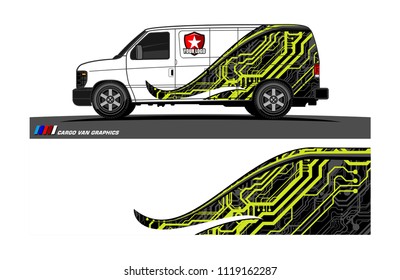 Cargo van Livery graphic vector. abstract racing shape with grunge background design for vehicle vinyl wrap 