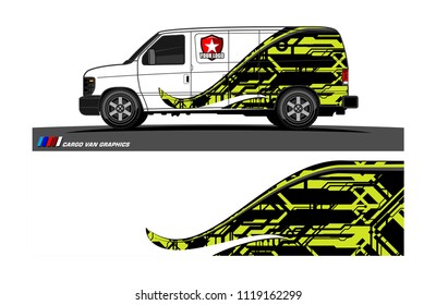 Cargo van Livery graphic vector. abstract racing shape with grunge background design for vehicle vinyl wrap 