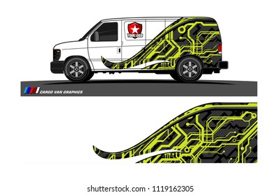 Cargo van Livery graphic vector. abstract racing shape with grunge background design for vehicle vinyl wrap 