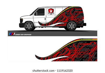 Cargo van Livery graphic vector. abstract racing shape with grunge background design for vehicle vinyl wrap 