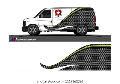 Cargo van Livery graphic vector. abstract racing shape with grunge background design for vehicle vinyl wrap 