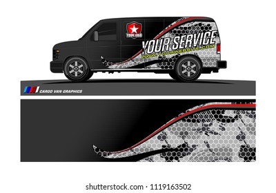 Cargo van Livery graphic vector. abstract racing shape with grunge background design for vehicle vinyl wrap 