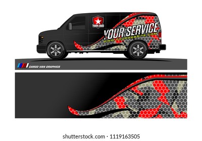 Cargo van Livery graphic vector. abstract racing shape with grunge background design for vehicle vinyl wrap 